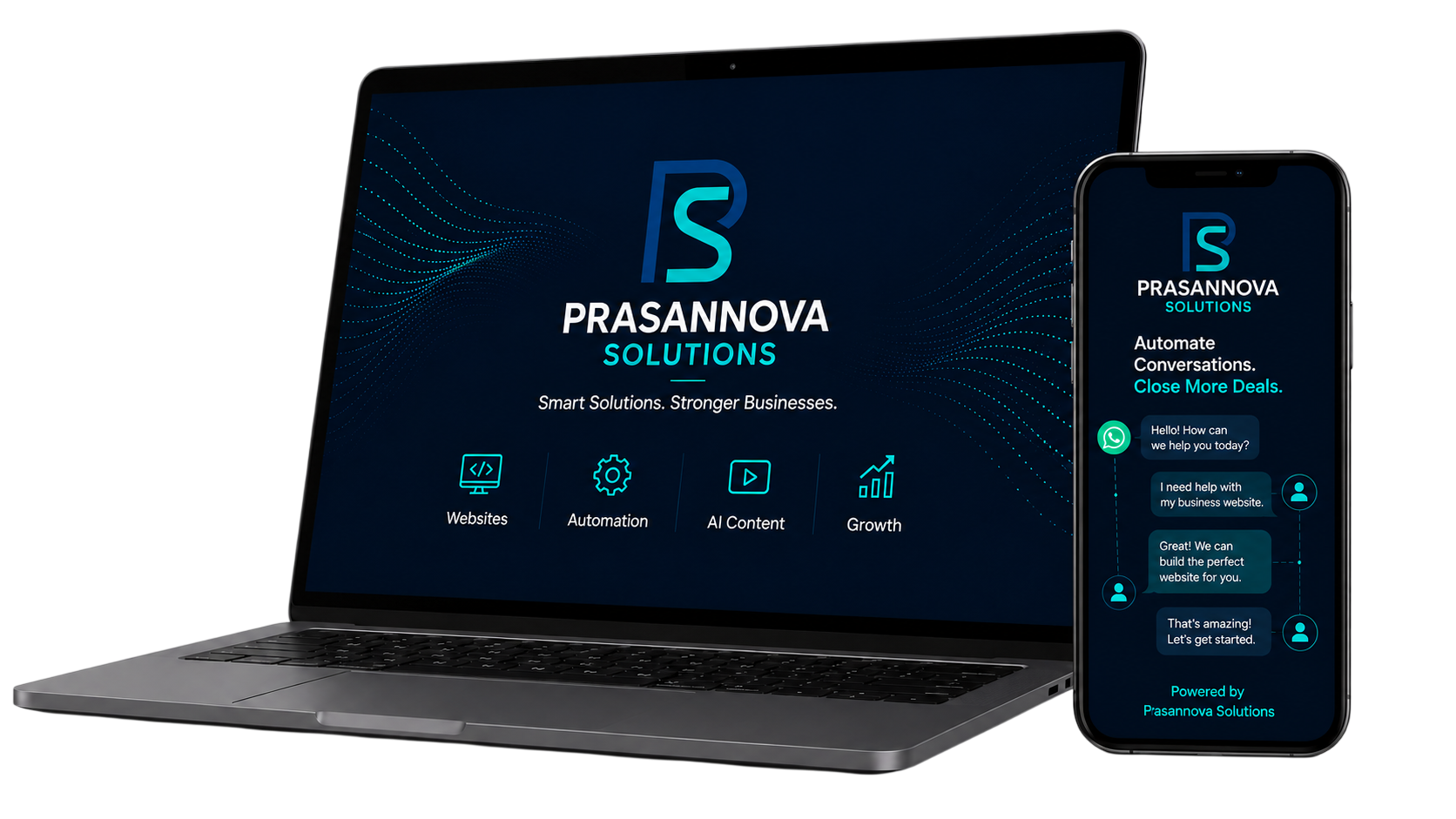 Prasannova Solutions website preview on laptop and phone